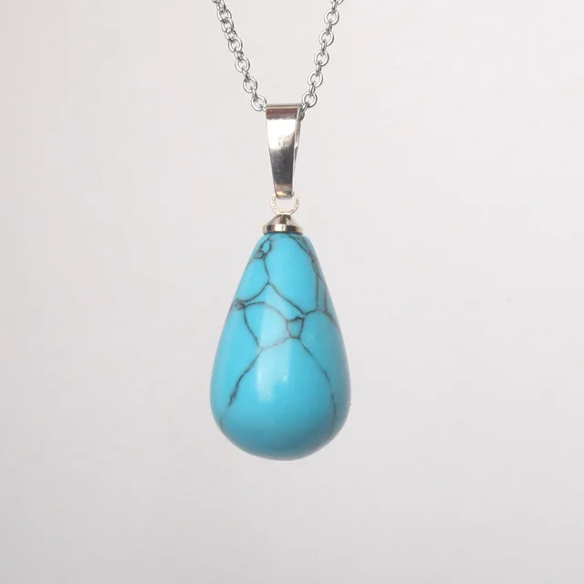 blue turquoise 1 шт., простая, милая, в форме капли воды, натуральная каменная подвеска, розовый кристалл, тигровый глаз, авантюрин, опал, Ляпис, Женские Подвески для колье - Окраска металла: blue turquoise