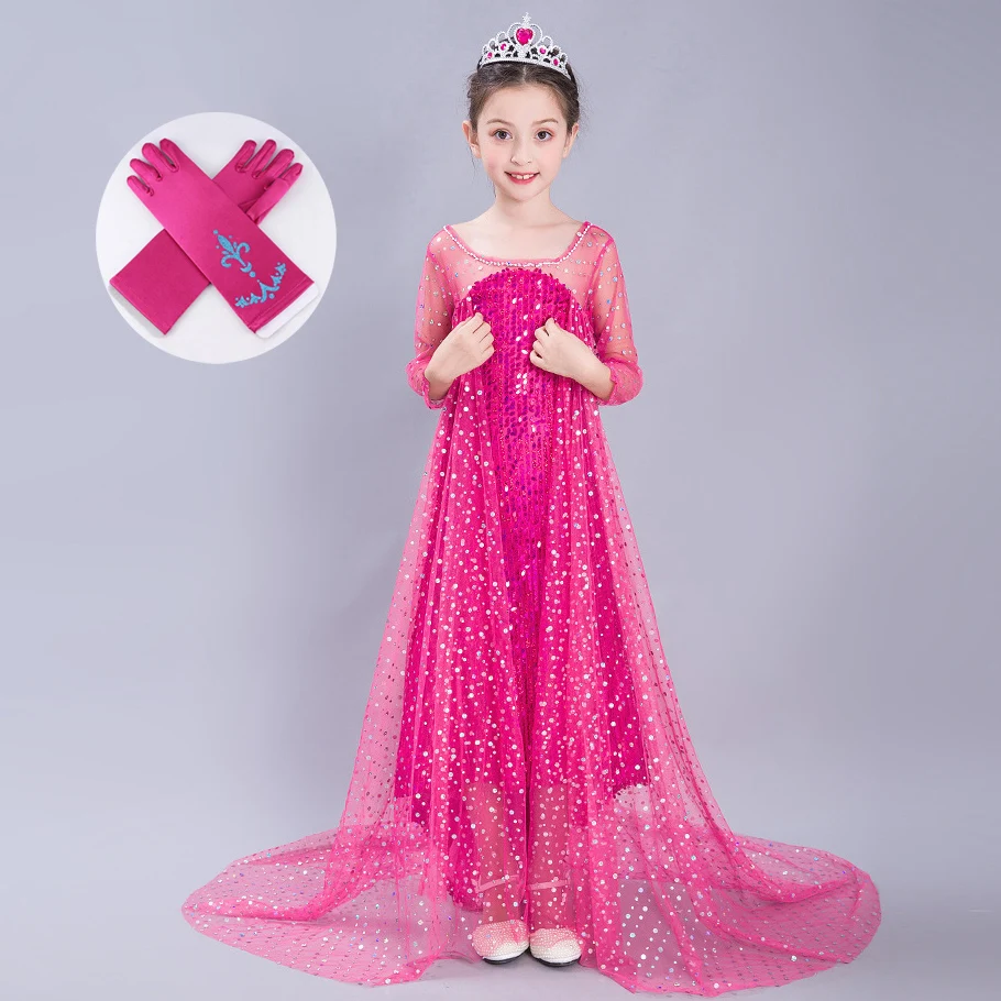 dress and gloves Модное детское бальное платье принцессы на день рождения; накидка принцессы Эльзы+ платье; костюмы на Хэллоуин для девочек; маскарадный костюм принцессы - Цвет: dress and gloves