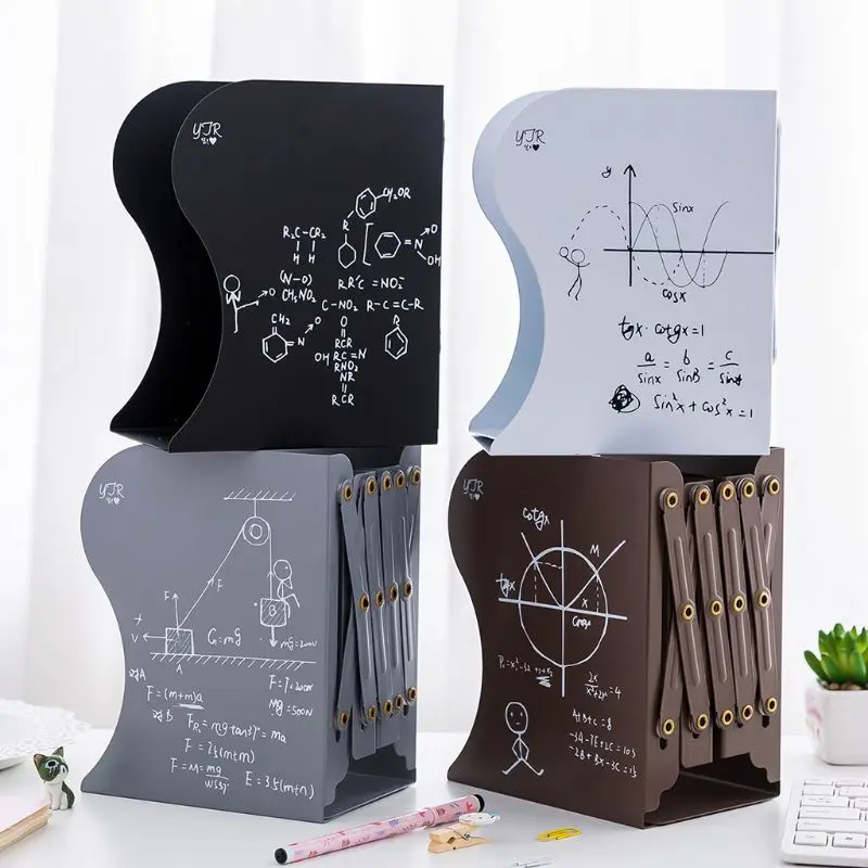 Metal Retractable Bookends Support Stand Holder Shelf Adjustable Bookrack Office