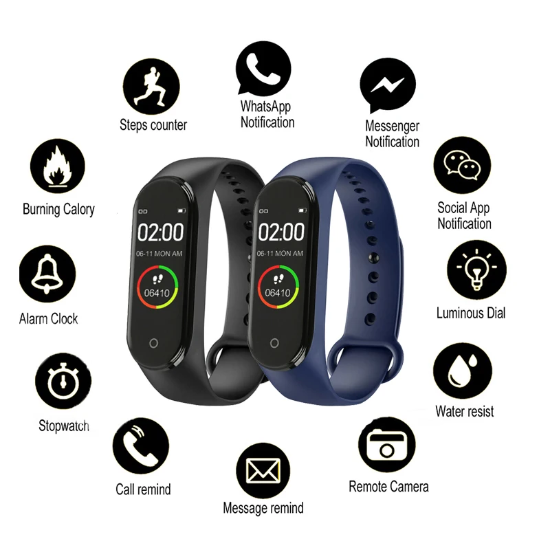 

M4 New Smart Watch Fashion Top Waterproof Bluetooth Heart Rate Monitor For Men And Women Monitor Sports Tracker Health Bracelet