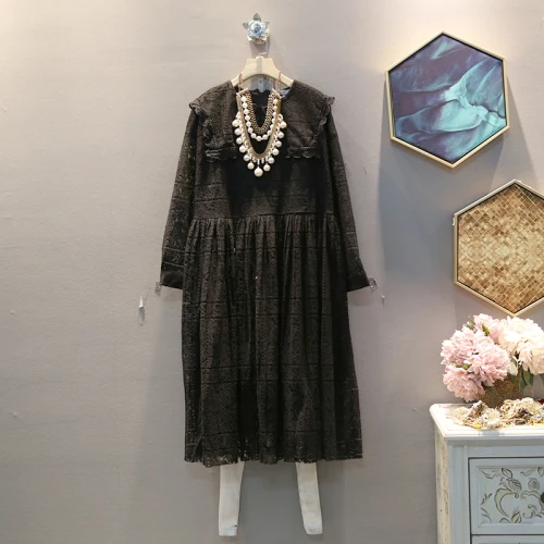 black GCC2995 XITAO, новинка, корейский стиль, кукольный воротник, крючок, цветок, женское платье размера плюс, модные милые женские платья, Осень-зима, GCC2995 - Цвет: black GCC2995