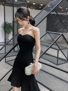 

Black Short Slim Tube Top Dress Female New Party Birthday Party Temperament Banquet Little Black Dress