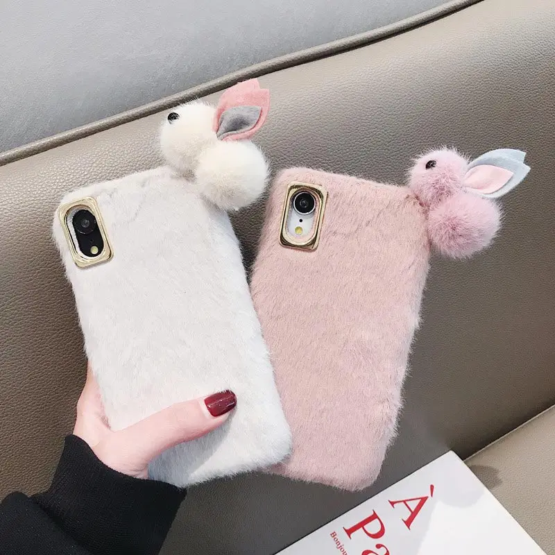 Suntaiho плюшевый теплый чехол для iPhone XS Max XR X 7 8 plus милый пушистый кролик пушистый меховой чехол для iPhone 7 8 6 6S Plus XS X чехол s