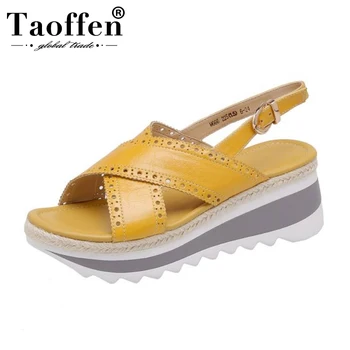 

Taoffen New Arrival Women Sandals Shoes Fashion Genuine Leather Shoes Women Modern Slingbacks Low Platform Footwear Size 34-39
