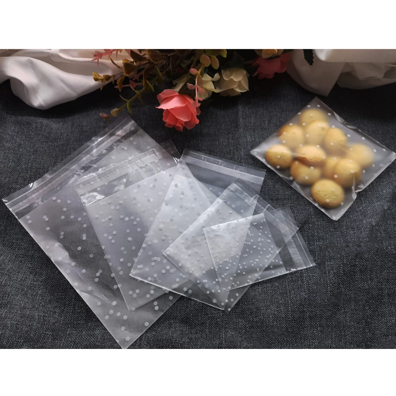 100 pezzi di plastica sacchetti trasparenti Cellophane Pois Candy Cookie sacchetto  regalo con autoadesivo fai da