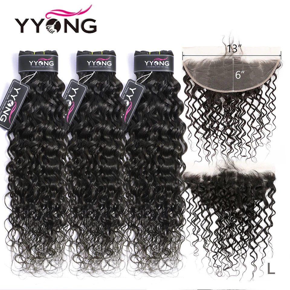 

YYong 13x6 Lace Frontal With Bundles Brazilian Water Wave 3/4 Bundles With Frontal Remy Ear To Ear Frontal Closure With Bundles