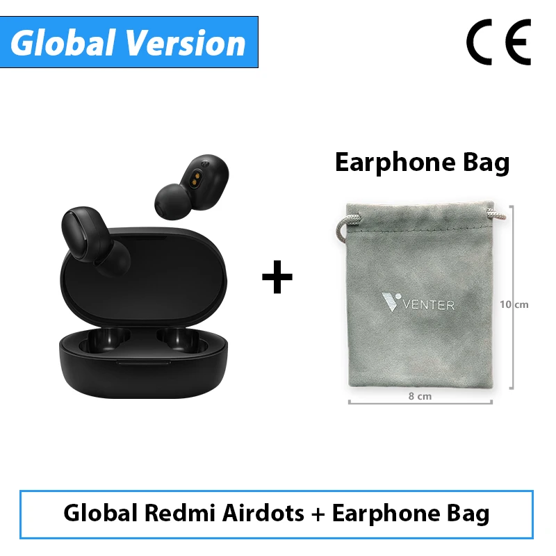 CE Add Earphone Bag Оригинальные Xiaomi Redmi Airdots TWS беспроводные Bluetooth наушники стерео бас Bluetooth 5,0 с микрофоном громкой связи с управлением AI - Цвет: CE Add Earphone Bag