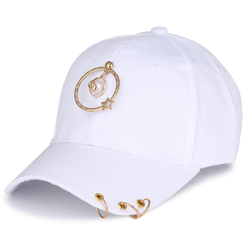Белый K поп шарик бейсбольная кепка Золотое кольцо Bone Basquete Snapback баскетбольная Кепка пирсинг папа Дальнобойщик Мужская кепка s Повседневная Детская Рождественский подарок - Цвет: Белый