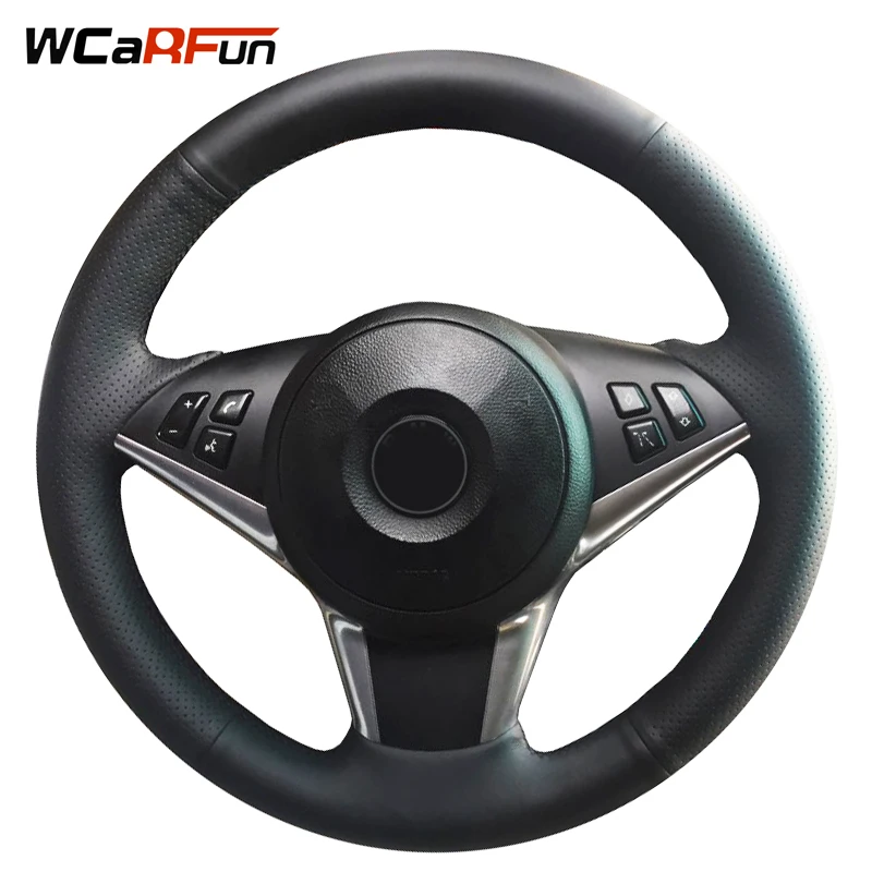 WCaRFun черная искусственная кожа Чехол рулевого колеса автомобиля для BMW E63 630 E60 530d