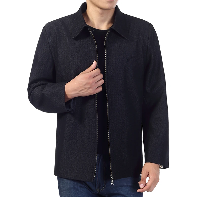 Мужские демисезонные куртки Smart casual базовое пальто с отложным воротником черная верхняя одежда для зрелых мужчин куртка на молнии спереди Китайская одежда