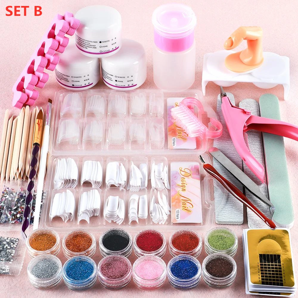 Дешево Акриловый порошок акриловый 120 мл набор для маникюра Набор для наращивания ногтей набор маникюрных инструментов для маникюра блестящие инс...
