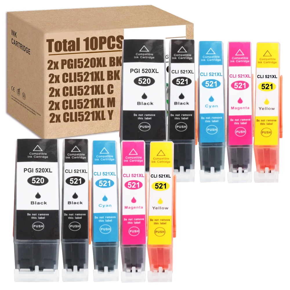 10 шт. PGI-520 XL CLI-521 картриджи для принтеров iP3600 iP4600 iP4700 MP540 MP550 MP560 MP620 MP630 MP640 MP980 MX860 MX870 |