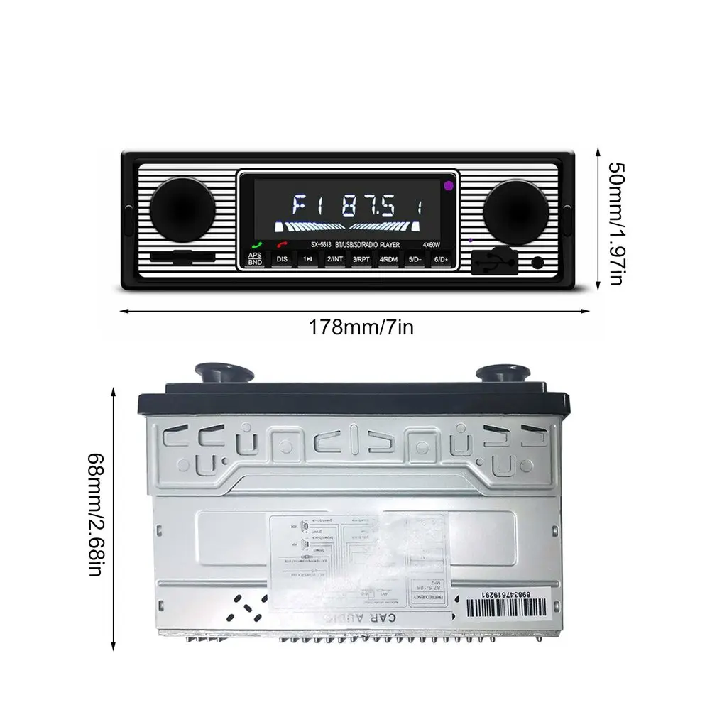 Винтажный автомобильный Bluetooth fm-радио MP3-плеер Стерео USB AUX классический автомобильный стерео аудио OLED цветной экран Автомобильный музыкальный медиаплеер