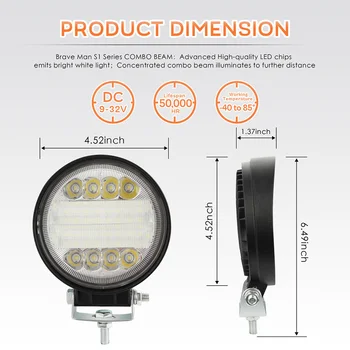 

Car LED Work Light Boat Headlight 8000LM 6000K White Aluminum Alloy Dustproof