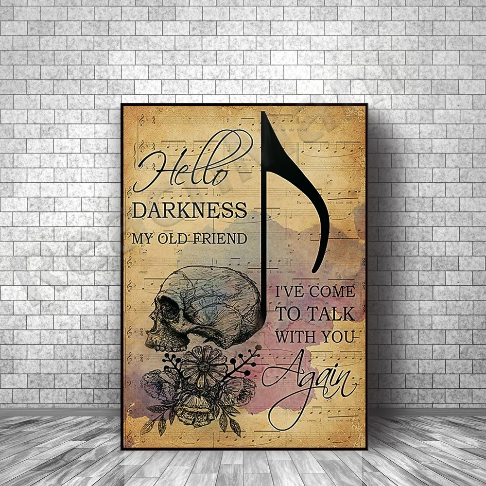 

Hello dark, my old friend frameless poster, music skull flower poster, the most iconic quote poster, home decoration art
