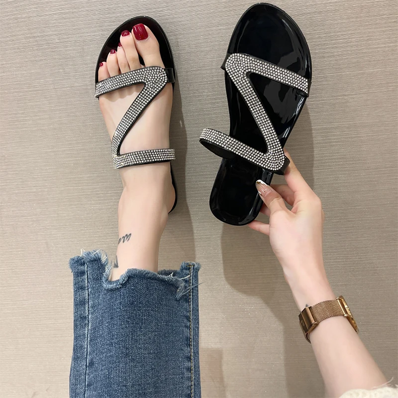 2021 Women Crystal Concise Transparent Slippers Female Rhinstone Summer Slides Ladies New Fashion Casual Comfort Flat Plus Size | Обувь