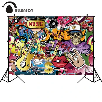 

Allenjoy Musical Wallpaper Colorful Graffiti Guitar Disco Party Backdrops Banners Cartoon 80s Carnival Celebrate Event Photozone