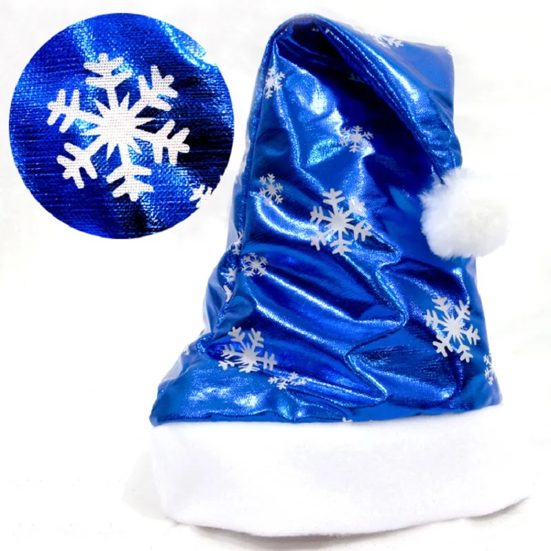 

New Santa Hat Bright Cloth Print Children Hat Color Christmas Party Decoration Cap Snowflake Pattern Christmas Hat