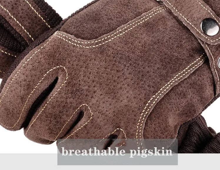 Motorcycling Warm Gloves for Men Winter Leather Screen Touch Wind-proof Adjustable Wrist Non-slip Palm Daily Protection Outdoors
