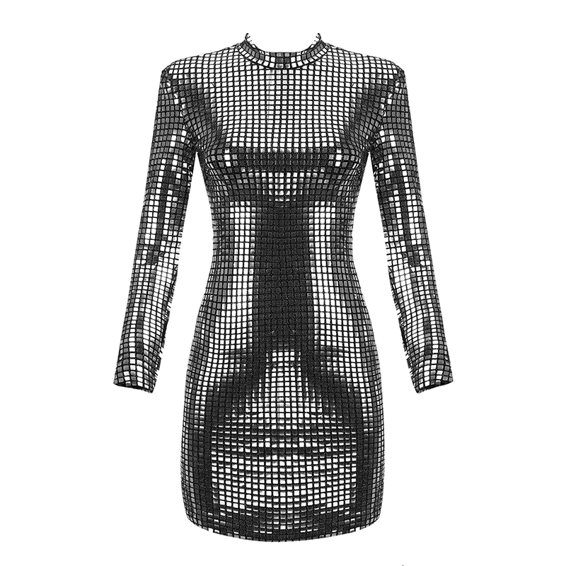 Платье Карандаш TWOTWINSTYLE Осеннее мини платье с блестками о вырезом длинным рукавом