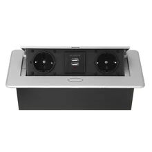 16А Серебряный алюминиевый сплав замедленная розетка 2 EU розетка двойной USB порт зарядки 2.1A офисный стол настольная розетка черная стальная коробка