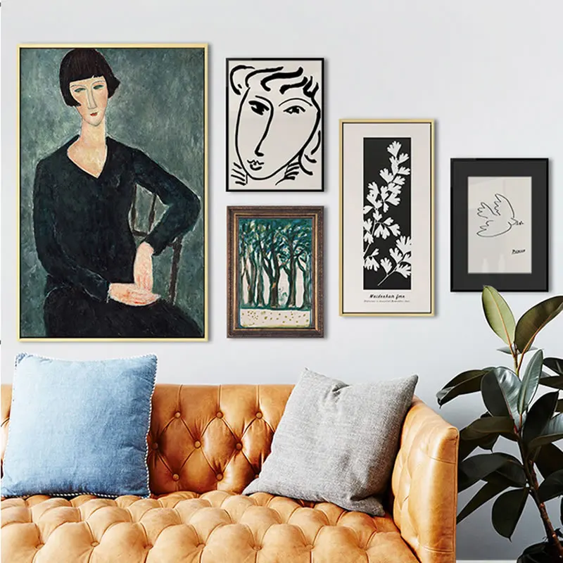 Canvas Print Classic Amedeo Modigliani Picasso Artwork Sketch Painting Poster Wall Pictures Living Room Home Decor | Дом и сад