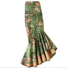 Модная длинная средняя удлиненная юбка для женщин, большие размеры 4XL, стиль русалки, стрейч, Женская замшевая юбка с высокой талией, цветочный принт