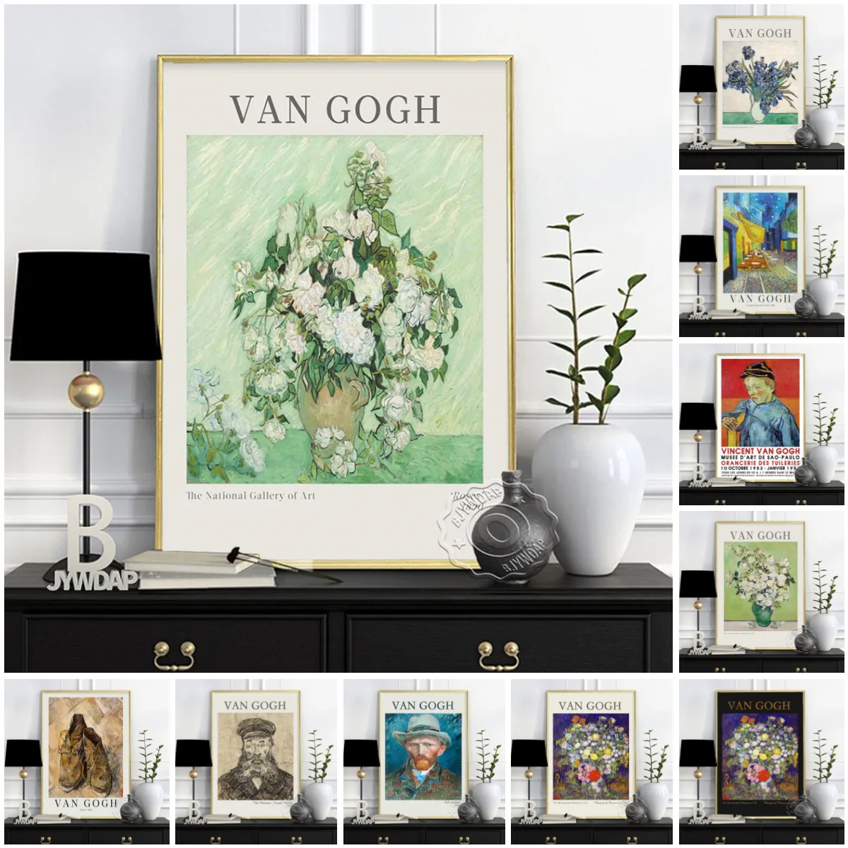 

Vincent Van Gogh Still Life Museum Exhibition Poster, Van Gogh Vase With Pink Roses Wall Art, Expressionism Vintage Home Decor