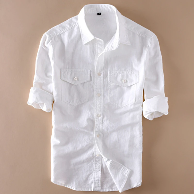 New Cotton Linen Shirts Mens Casual 
