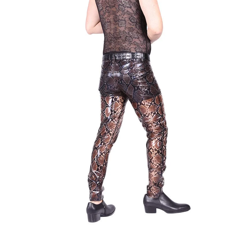Men Sexy Faux Leather Pants Trousers Slim Tight Stretchy Straight Legs Casual Stylish