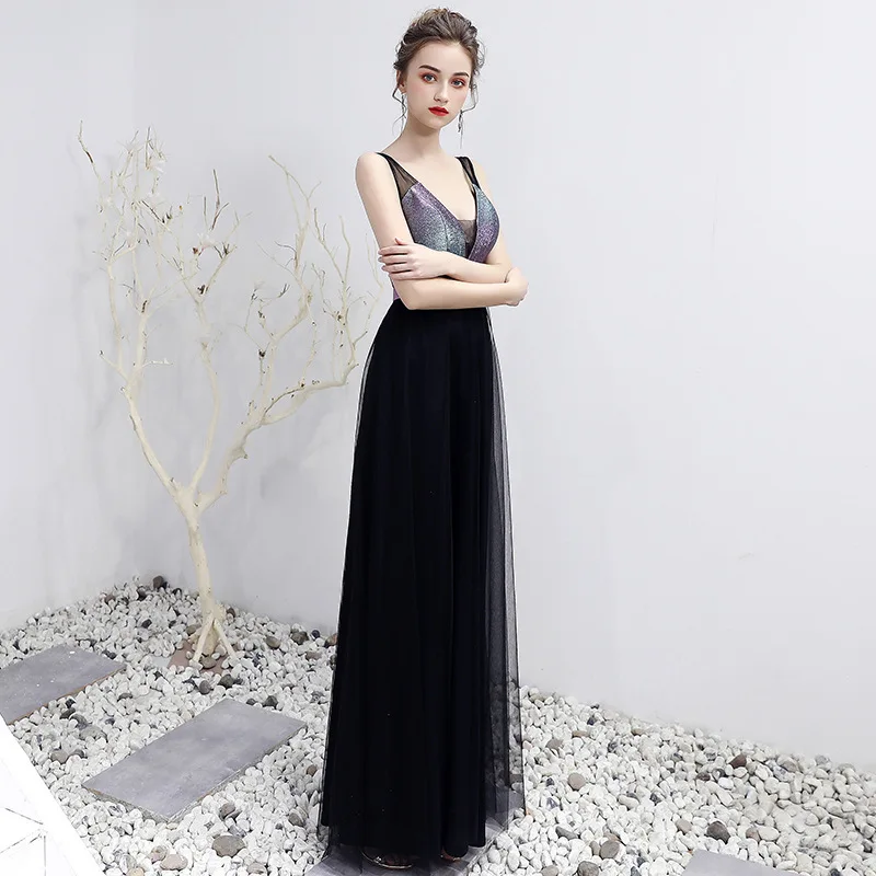 Черный глубокий v-образный вырез Cheongsam современный Chinoise пикантное длинное платье Qi Pao женское китайское вечернее китайское платье-Ципао Оригинальное винтажное платье