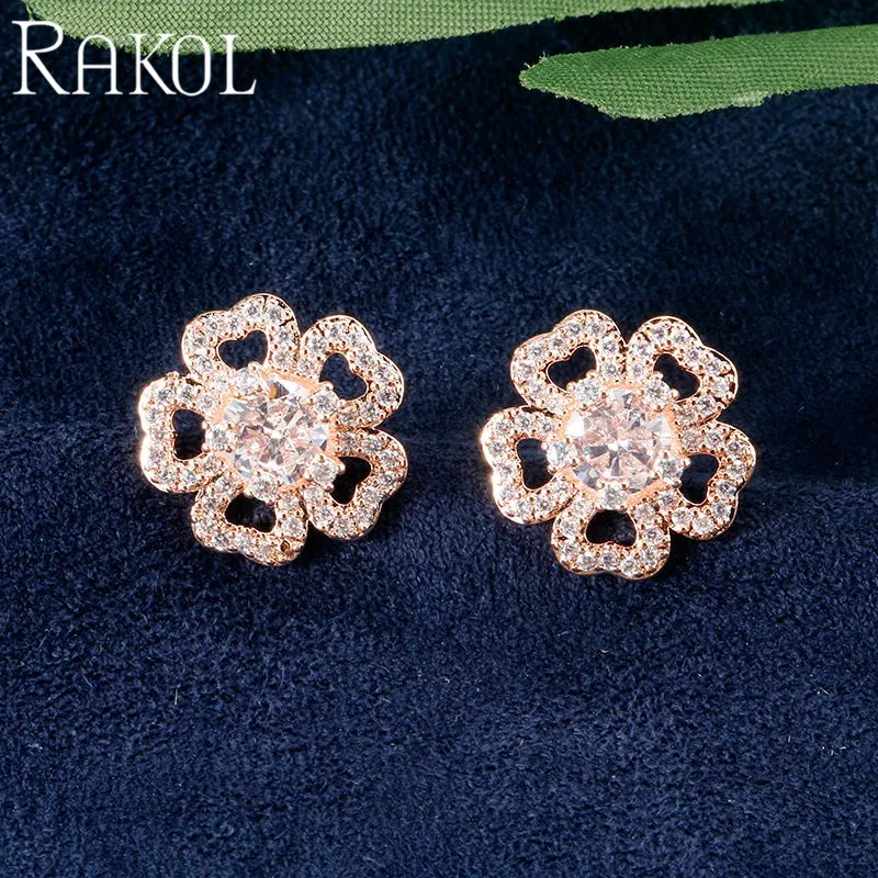 RAKOL трендовые серьги с цирконием кубической огранки в форме цветка для женщин и девушек, Аксессуары для платья, серьги, модное ювелирное изделие RE889763