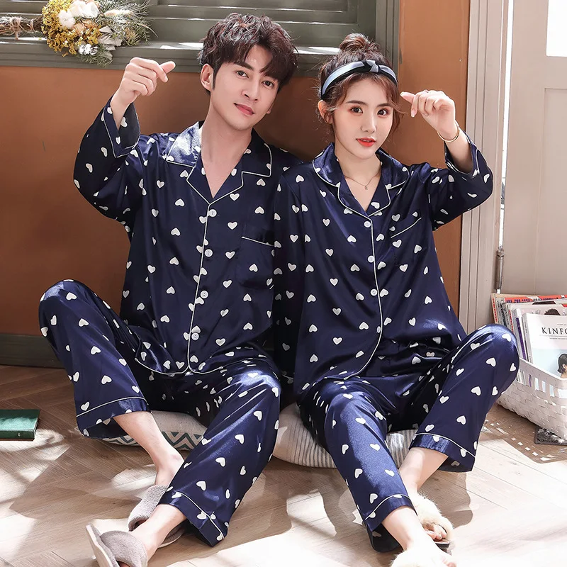 Pajamas Suit Lovers' Print Nightwear Casual 2pcs Pijamas Set Sleepwear