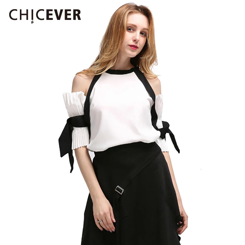 CHICEVER сексуальная женская футболка с открытыми плечами топы для женщин
