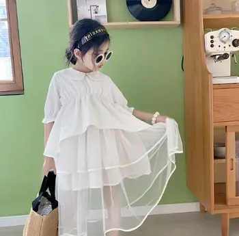 

2020 Korean style girls patchwork ruffles dress fashion cotton summer girls dresses 4-10 years F109