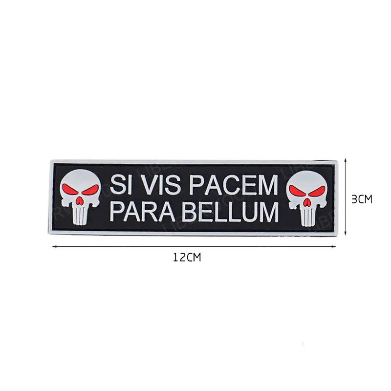 Punisher Skull Si Vis Pacem Para Bellum PVC rubber Morale Patch badge Tactical Stickers for Clothes with Hook& Loop - Цвет: 2 white glow in dark