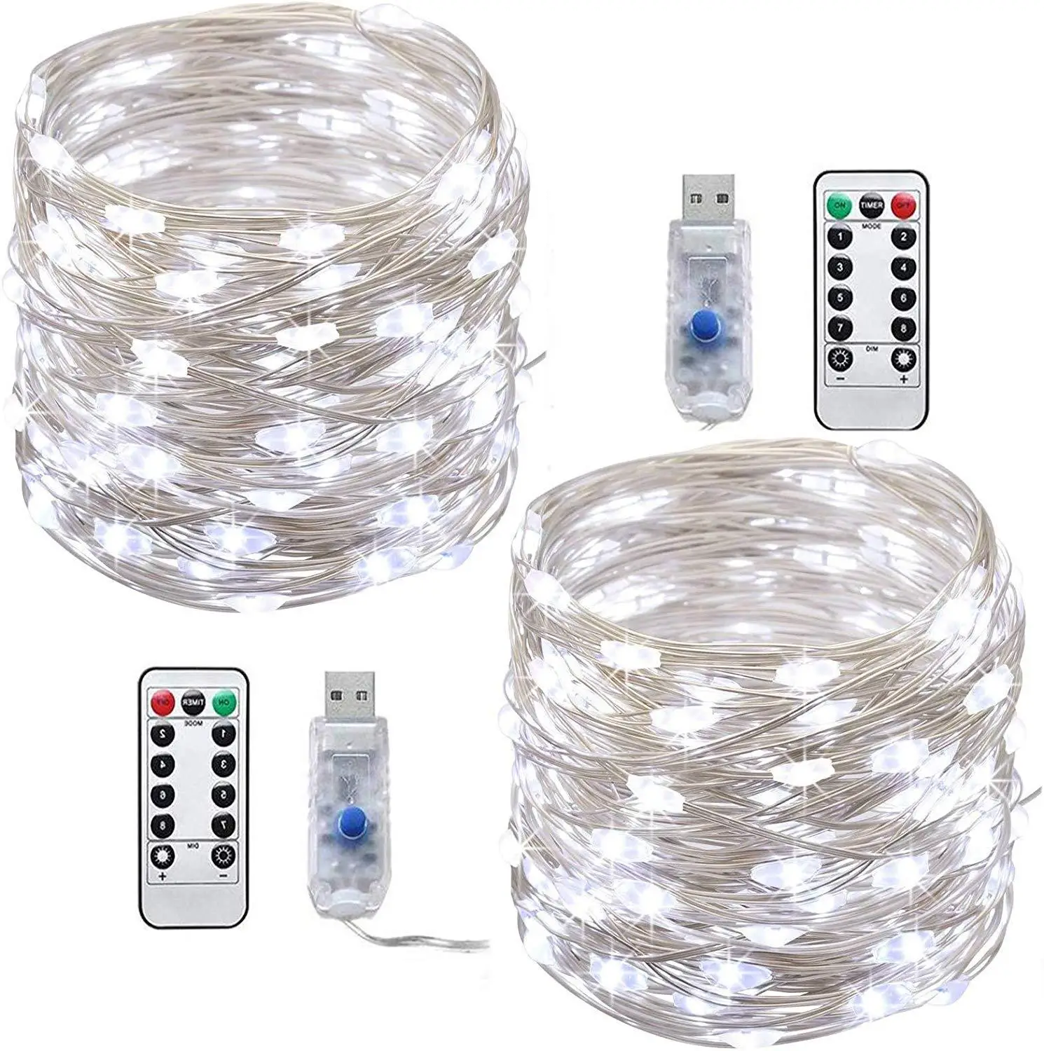 

[2 Pack]10m 100 LEDs USB Micro silver Wire Waterproof LED String Fairy Lights Indoor Outdoor Starry String WITH REMOTE CONTROL