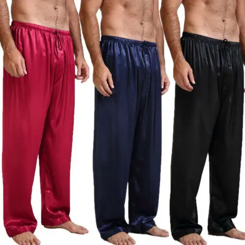 Mens Silk Satin Pajamas Pyjamas Lounge Pants Sleep Bottoms Sleepwear Nightwear 