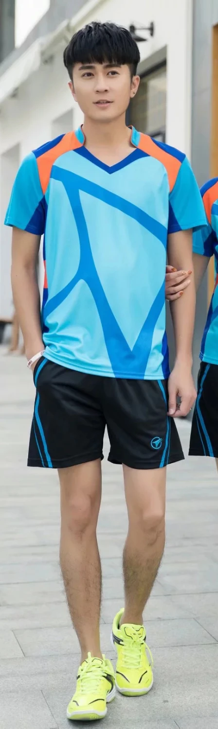 Теннис спортивный костюм комплект для пары быстросохнущая спорт, бадминтон костюмы с v-образным вырезом дышащие носки; Хорошо Поглощают влагу; L951SHD - Цвет: Men Blue