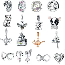 Inbeaut 925 серебро fit Pandora талисманы браслет Кот слон Единорог бусины Крест Аладдин лампа Бесконечная любовь талисман для девушки