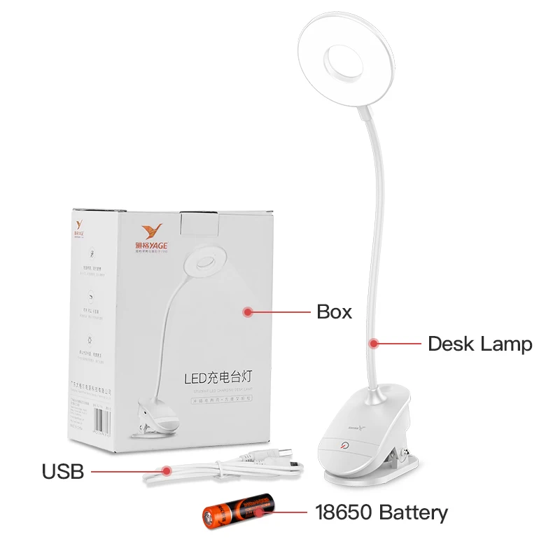 YAGE Flexo Table Lamp Led Desk Lamp Touch Clip Study Lamps Flexible Gooseneck Desktop USB Light Rechargeable 18650  Battery