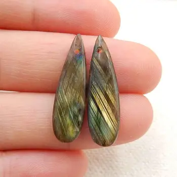 

Natural Labradorite Teardrop Earrings Beads, stone for earrings making, 25x7x4mm, 2.3g