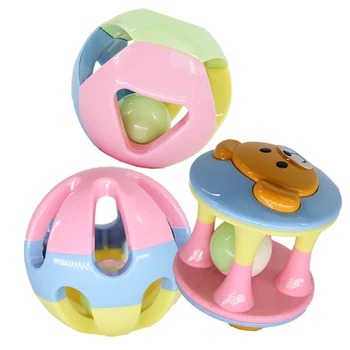 

Creative hand-held bell ball newborn hand-held ball toy baby learn to crawl baby toy colorful sense three-piece bell ball toy