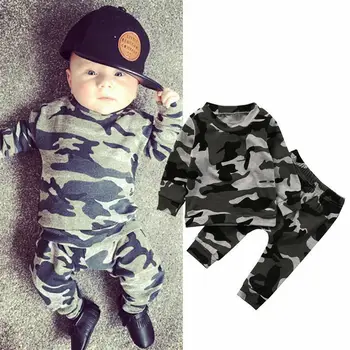 

CANIS Autumn Newborn Baby Boy Girl Long Sleeve O Neck Camouflage Printed Soft T-shirt Tops Pants Outfit Set Clothes
