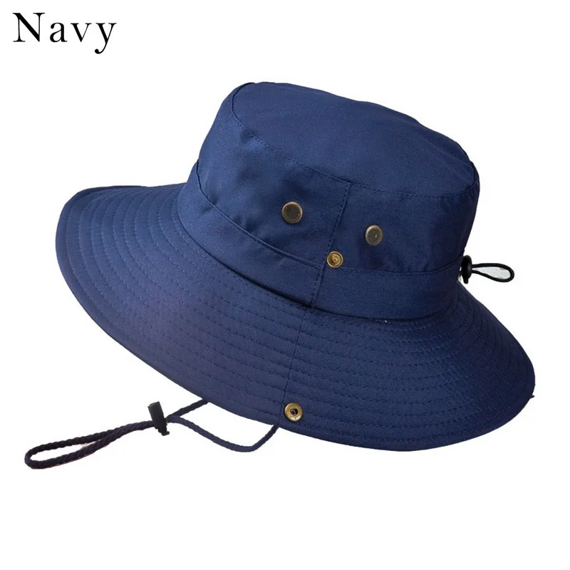 Navy Мужская шляпа от солнца, Панама, шляпа для рыбалки, пеших прогулок, кепка с широкими полями, защита от УФ-лучей, Кепка с клапаном, дышащая пляжная шляпа gorras hombre - Цвет: Navy