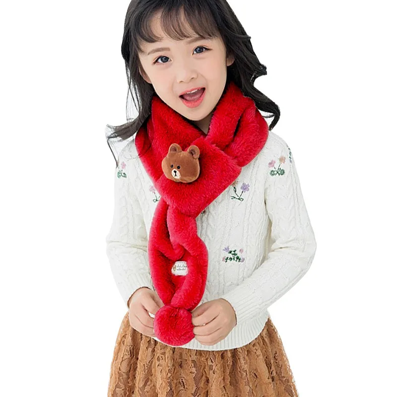 Детский симпатичный шарф для девочек, плюшевый меховой шарф, милый медведь, Декор, воротник, шаль, шея, теплая для зимы - Цвет: R