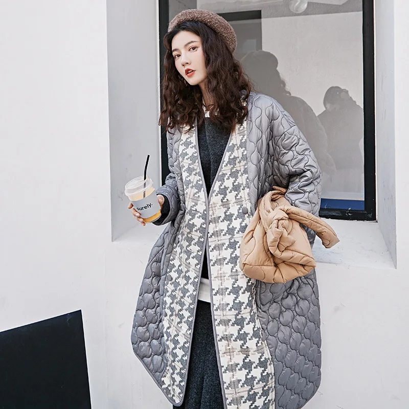 grey CYW1003 XITAO, клетчатая Женская парка, модная, новая, свободная, элегантная, с одной грудью, в стиле пэтчворк, миноритарный карман, богиня, веер, повседневное пальто, CYW1003 - Цвет: grey CYW1003