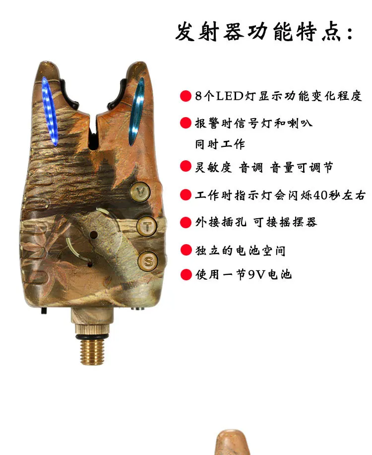 Cross Border Jing Yi JY-57 Camouflage Wireless Electronic Fish Bite Alarm 8led Library Fishing Casting Rods Foreign Trade Wholes