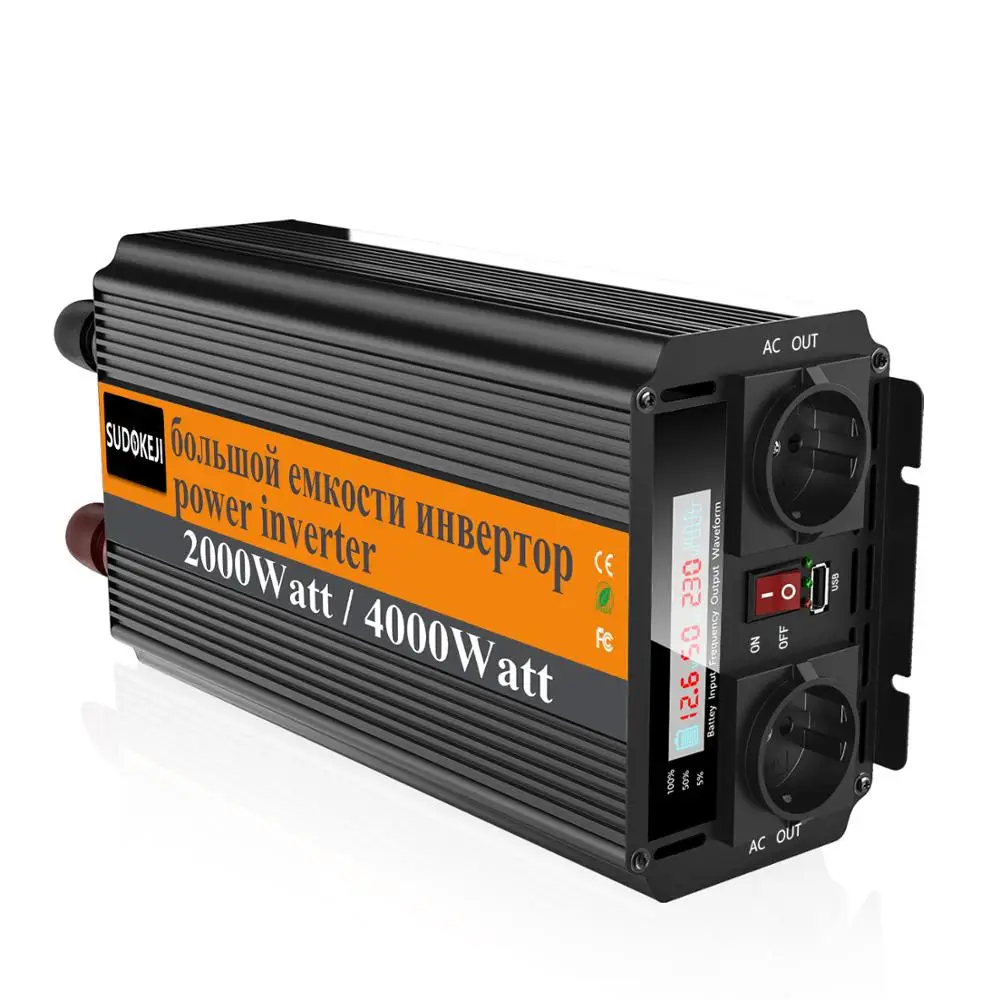 Inverter 12V 24V 2000W 4000W Voltage transformer Modified Sine Wave Power DC to AC 220V Converter LED Display+USB | Автомобили и