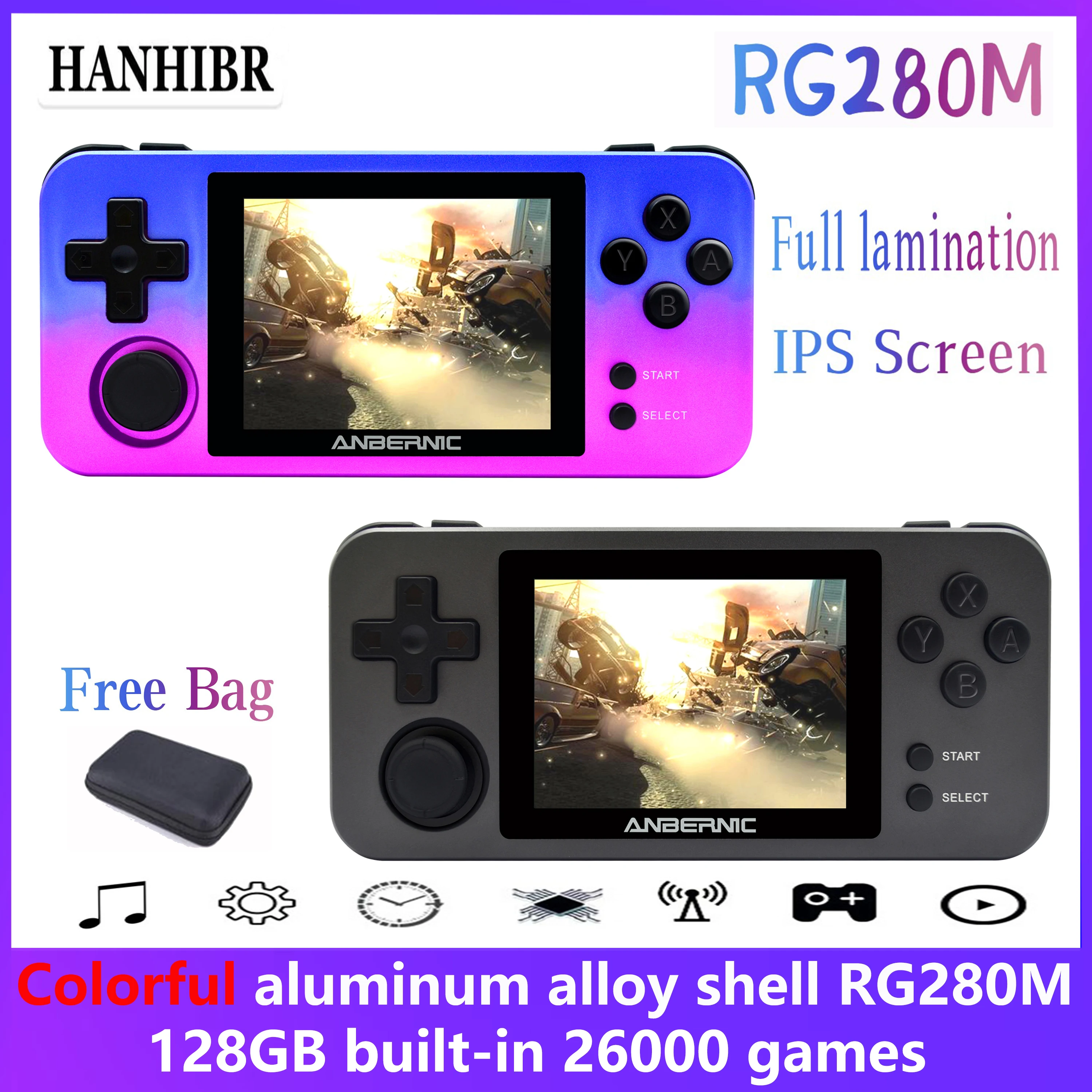 Ретро игровая консоль HANHIBR RG280M 2 8 дюйма IPS экран металлический корпус